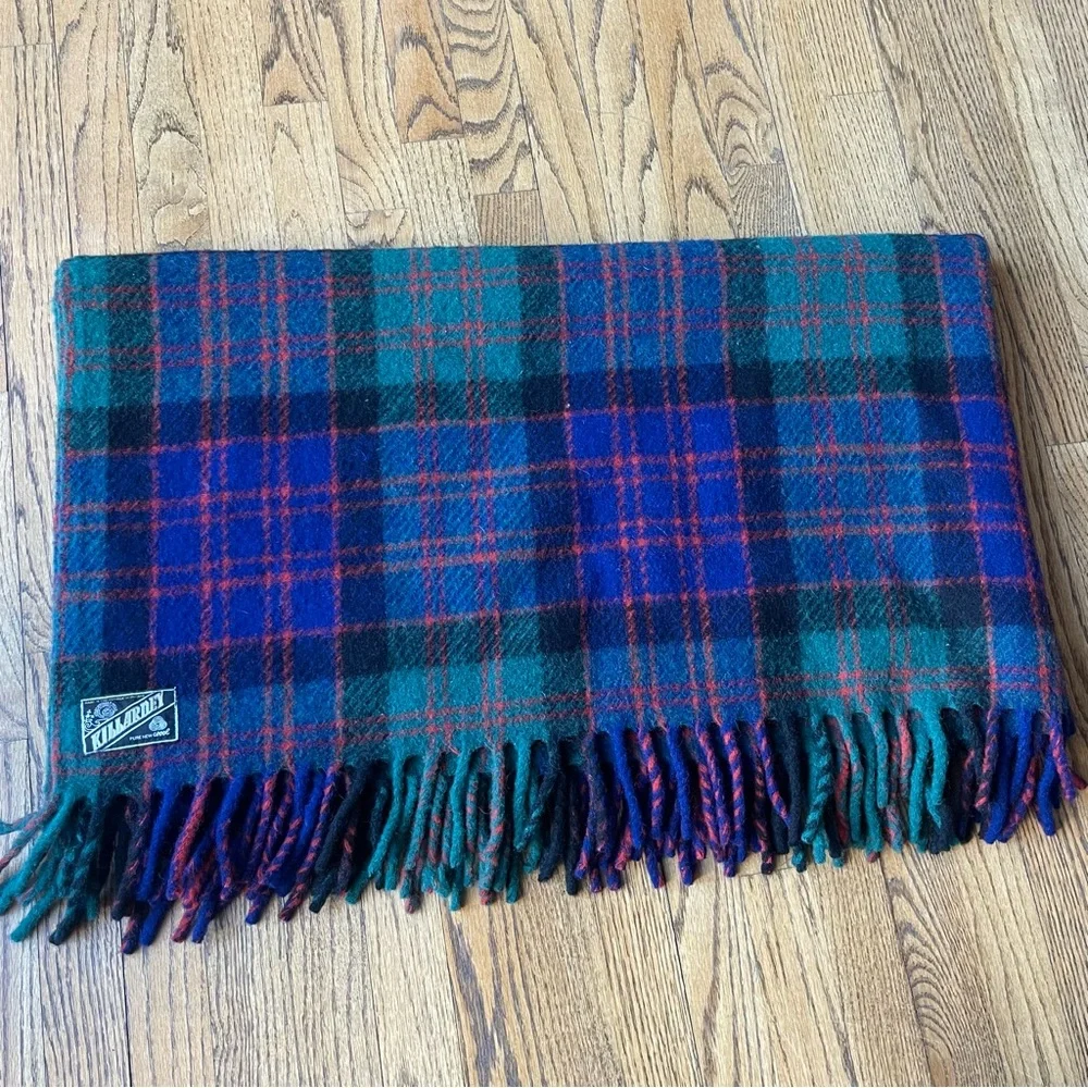 Killarney Pure New Wool Tartan Blanket Throw Ireland 61x77 Black Watch Plaid